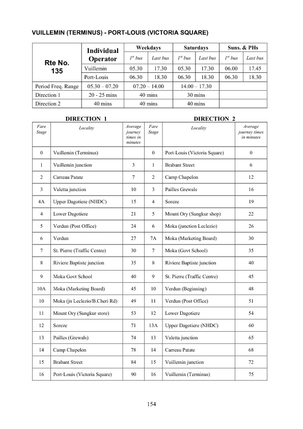 official schedule route 135