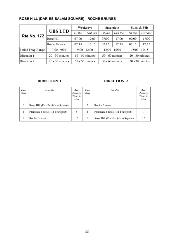 official schedule route 172