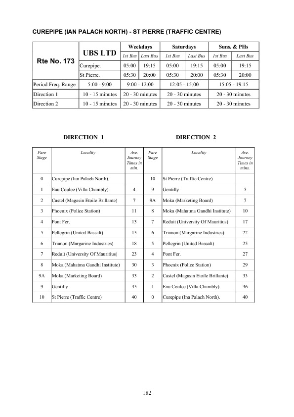 official schedule route 173