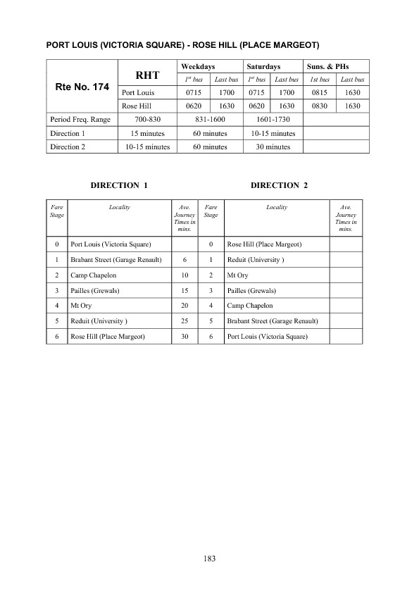 official schedule route 174