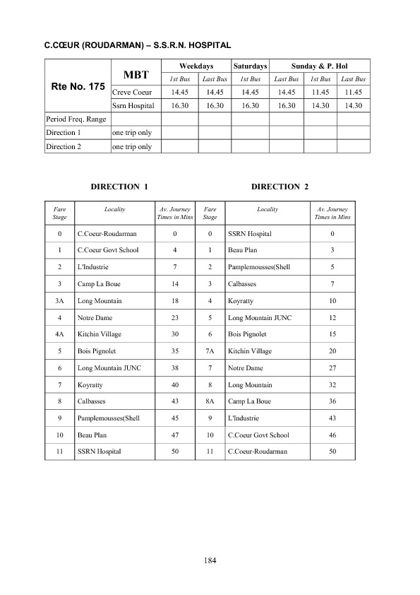 official schedule route 175