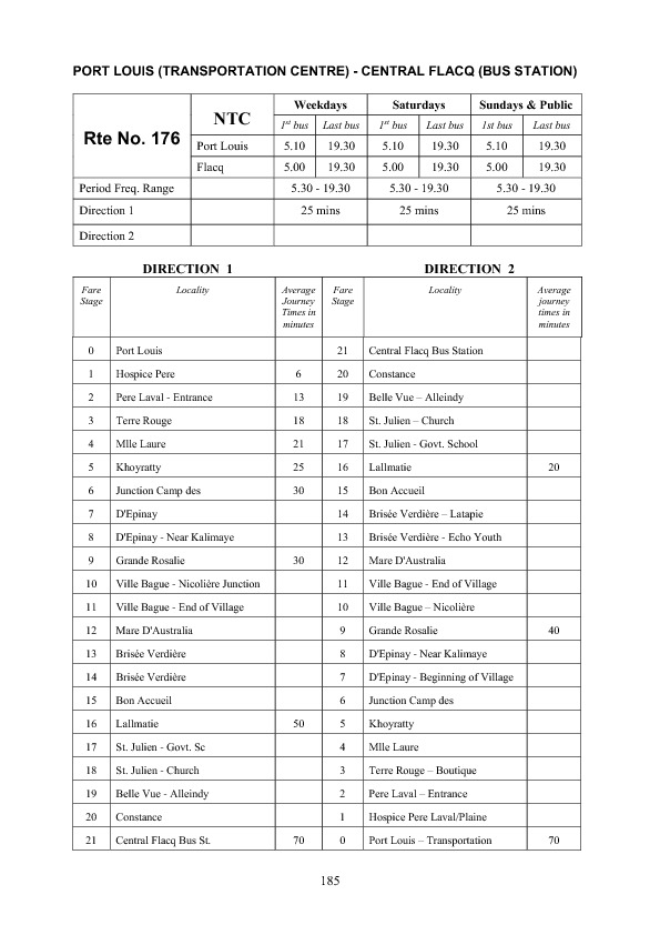 official schedule route 176