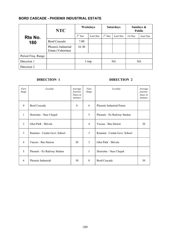 official schedule route 180