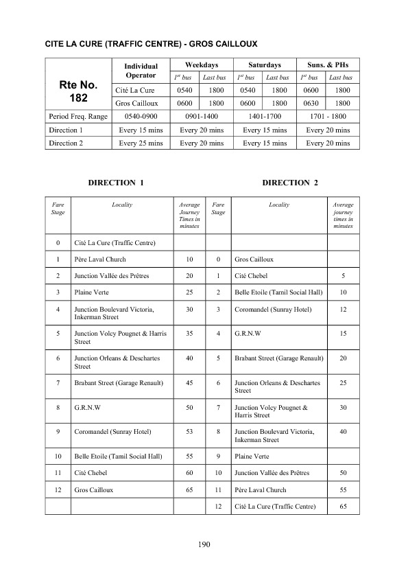 official schedule route 182