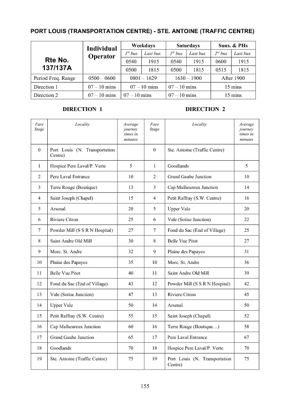 official schedule route 137/137A