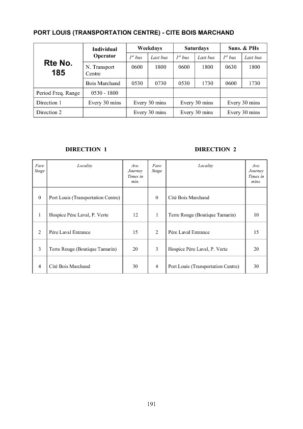 official schedule route 185