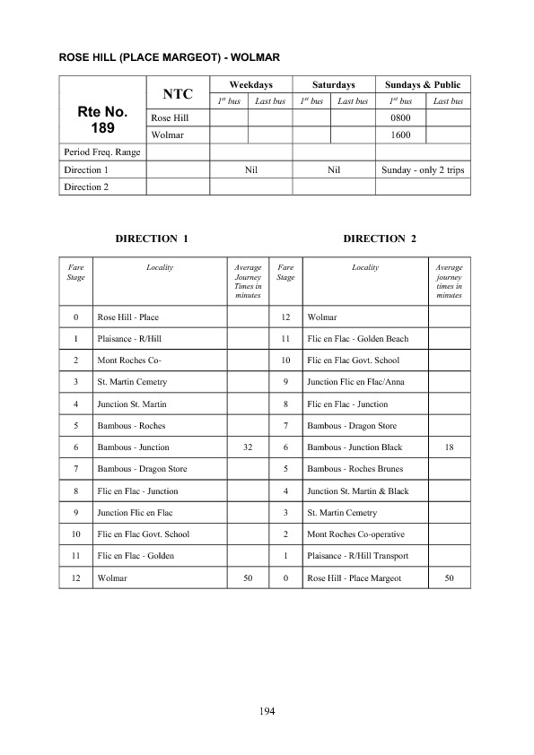 official schedule route 189