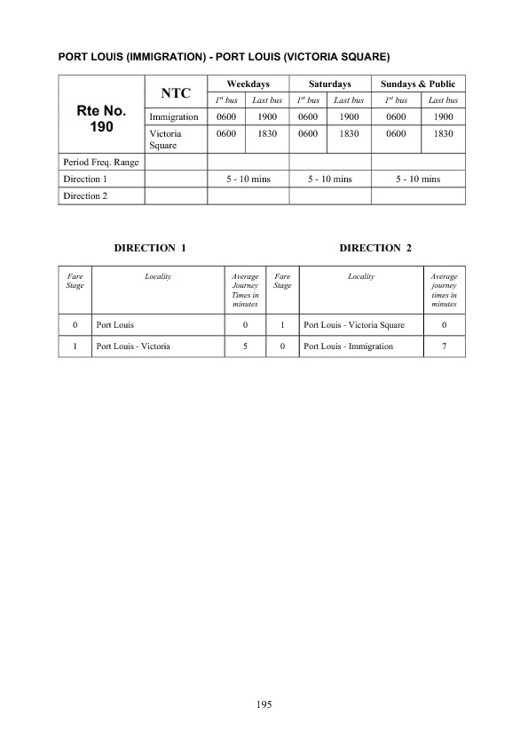 official schedule route 190