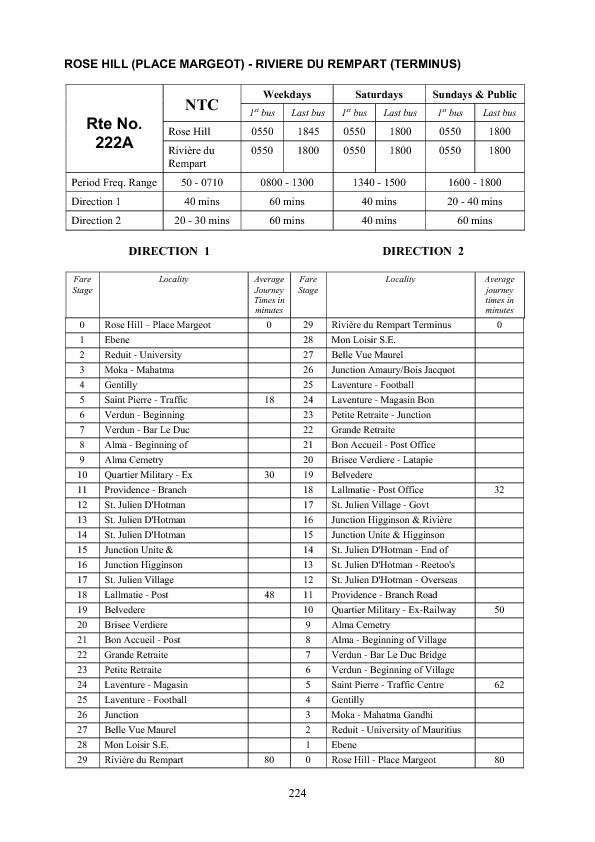 official schedule route 222A