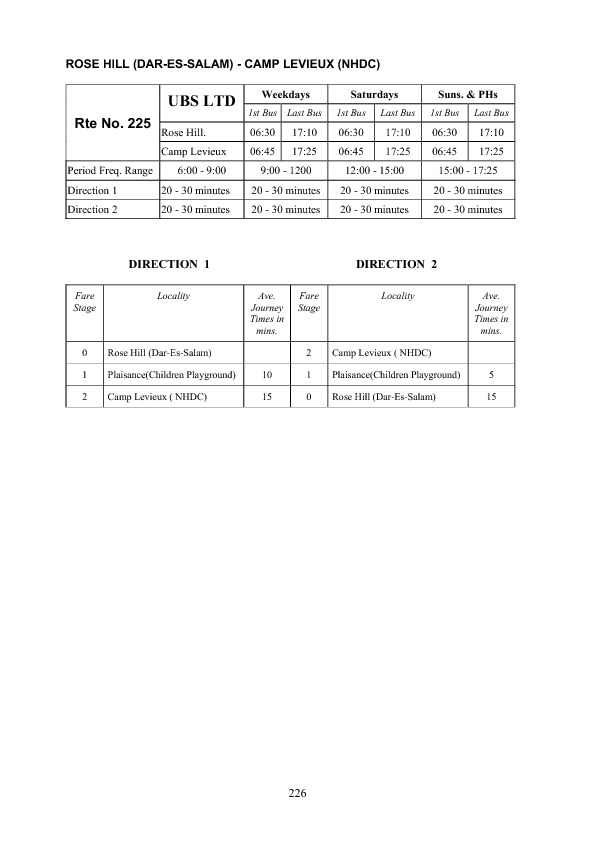 official schedule route 225