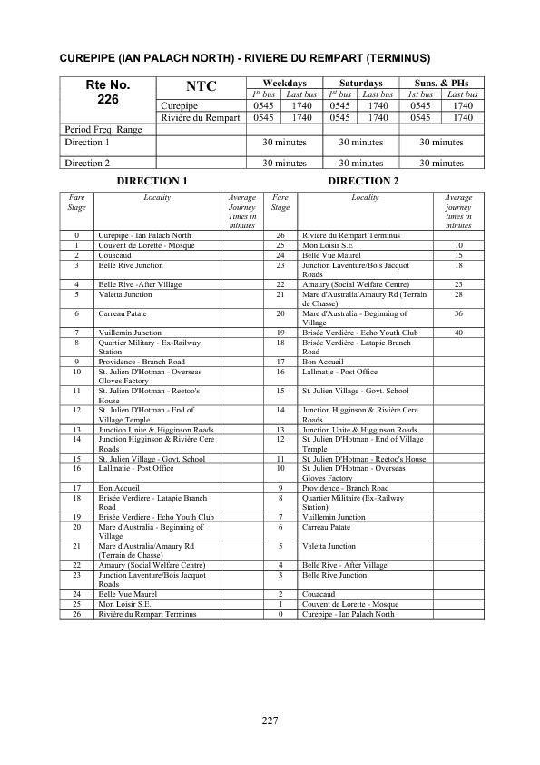 official schedule route 226