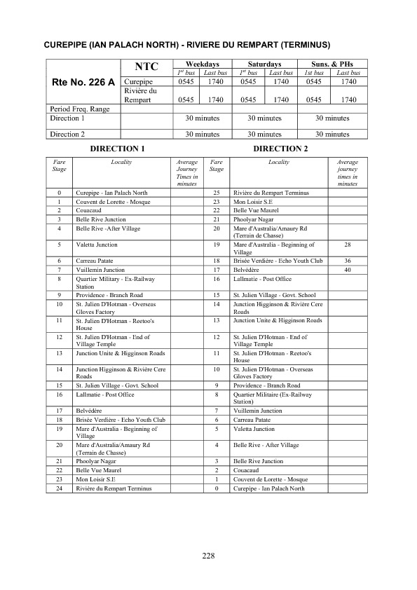 official schedule route 226A