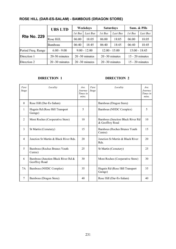 official schedule route 229