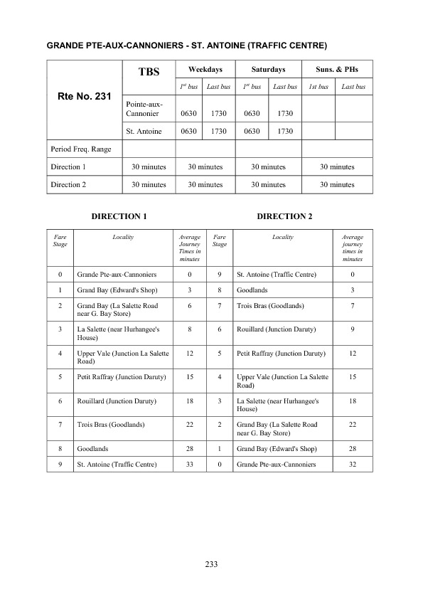 official schedule route 231