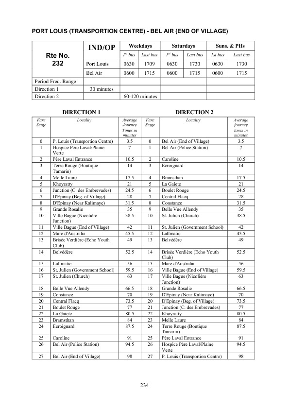 official schedule route 232