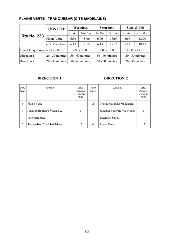 official schedule route 233