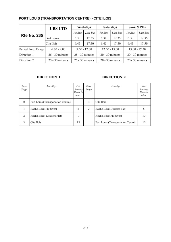 official schedule route 235