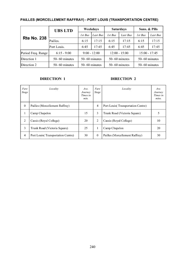 official schedule route 238