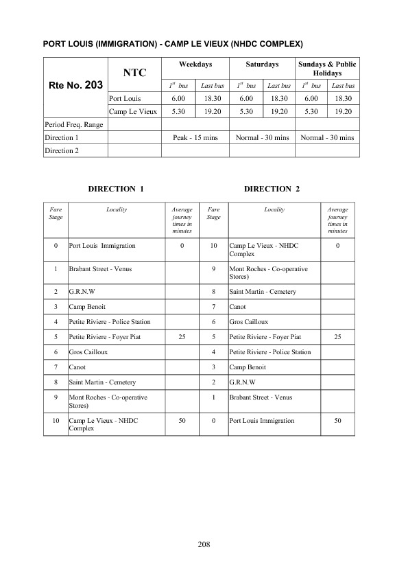 official schedule route 203